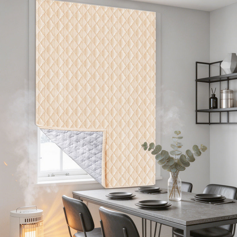1 Panel Quilted Thermal Insulated Curtain, Beige Ogee Stitched Heavy Duty Window Drape, Noise Reducing, Cold & Heat Blocking, Energy Efficient, For Bedroom/Living Room
