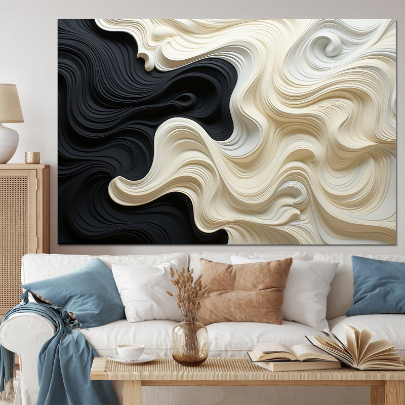 Noir blanc opt art contrastant des vagues - art mural Op Art