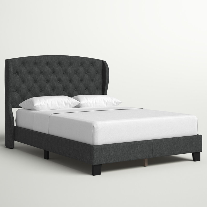 Charcoal Gray Queen Linen Upholstered Storage Bed with Tufted Headboard