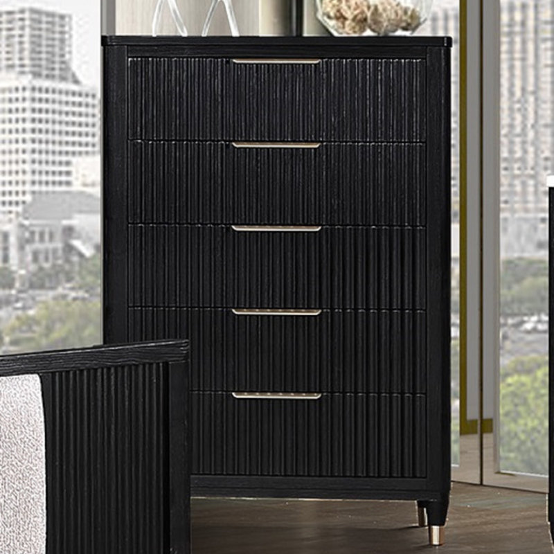 Mobilier de chambre à coucher 1 pièce à 5 tiroirs en métal noir