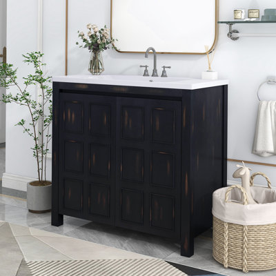 Meuble-lavabo sur pied simple avec plateau 36 po Maitlin