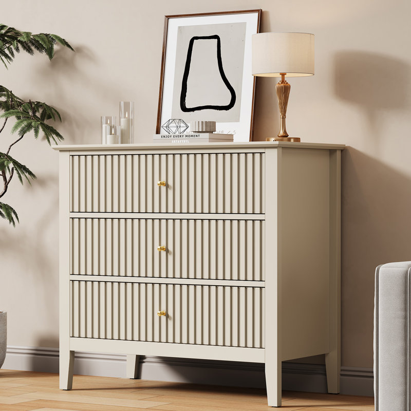  Amberrae 3 Drawer Dresser, 32" Wide Chest of Drawers, Beige