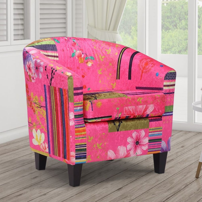 Angelice Multicoloured Patchwork Accent Tub Chair, Pink
