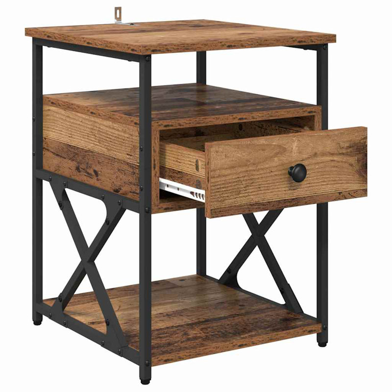 40cm W Manufactured Wood Bedside Table, Old Wood