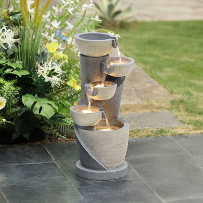 Keely 22'' Outdoor Resin Modern Tiered Fountain with LED Lights