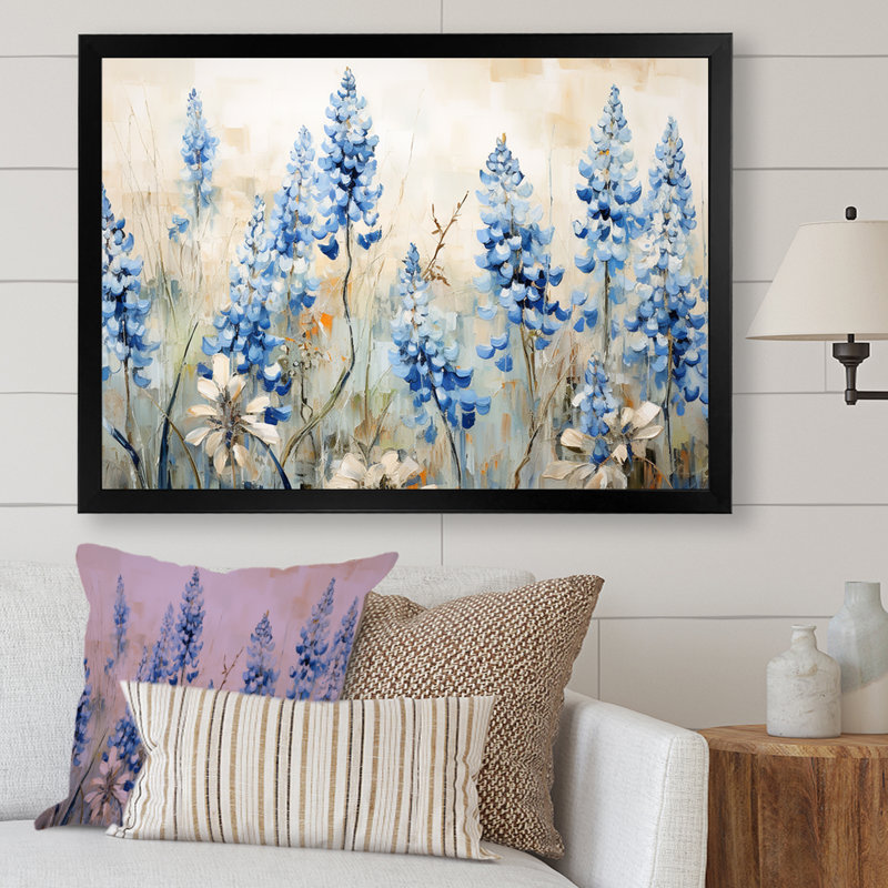 «Elegant Blue Bonnets Meadow III», reproduction d'art sur toile, H 12 po x l 20 po x P 1 po, Noir