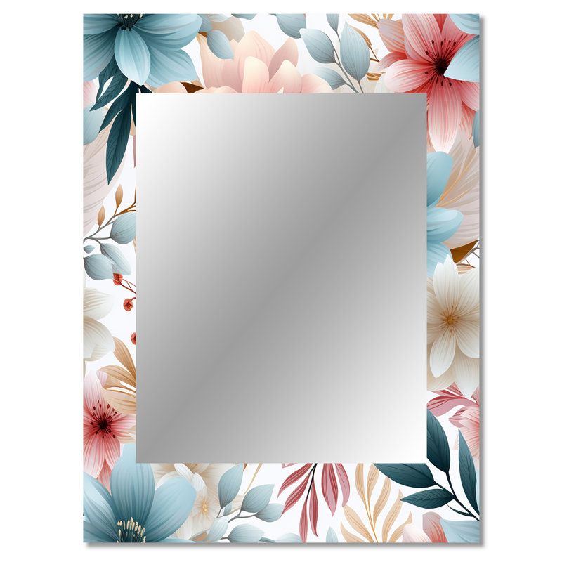 Motif de fleurs bohémiennes pastel Kensingten - miroir floral, miroir mural unique, impression d'art en métal, 40 po x 30 po