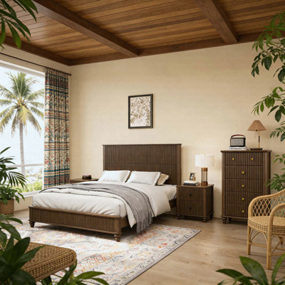 Kernie 4-Piece Bedroom Set With King Size Platform Bed, 2 Fluted Nightstands And 5-Drawer Dresser