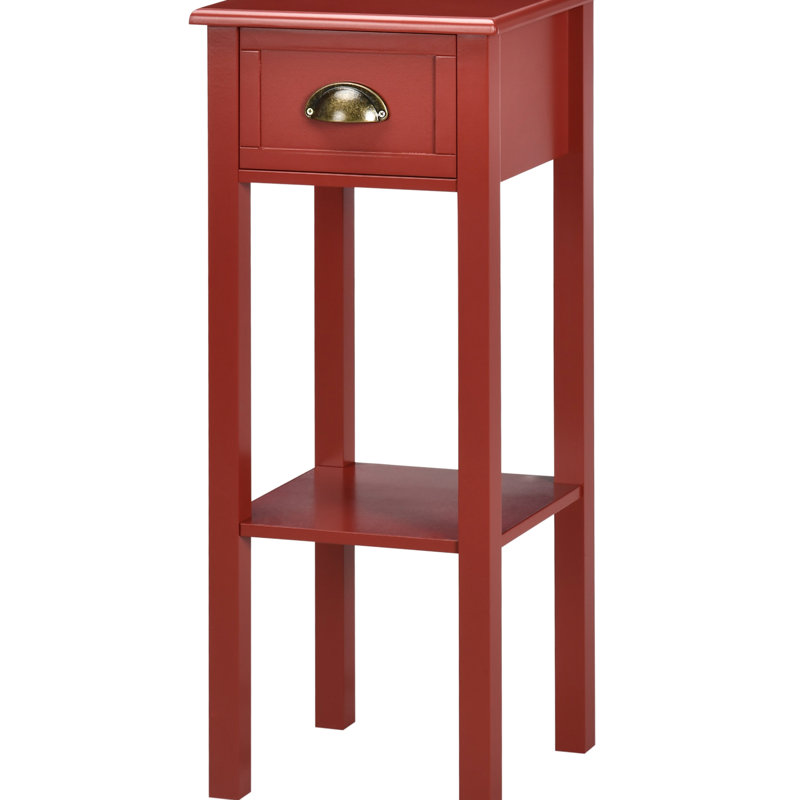 2 Side Table With Drawer In Red, Narrow End For Living & Bedroom. Adds Extra Storage Magazines, Books, Plants, Photos. Elegant Style Suits Any Interior . Constructed From . Features Toppling
