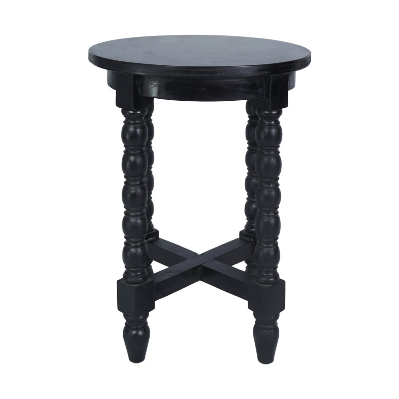 Aiden Round Solid Wood End Table, Black
