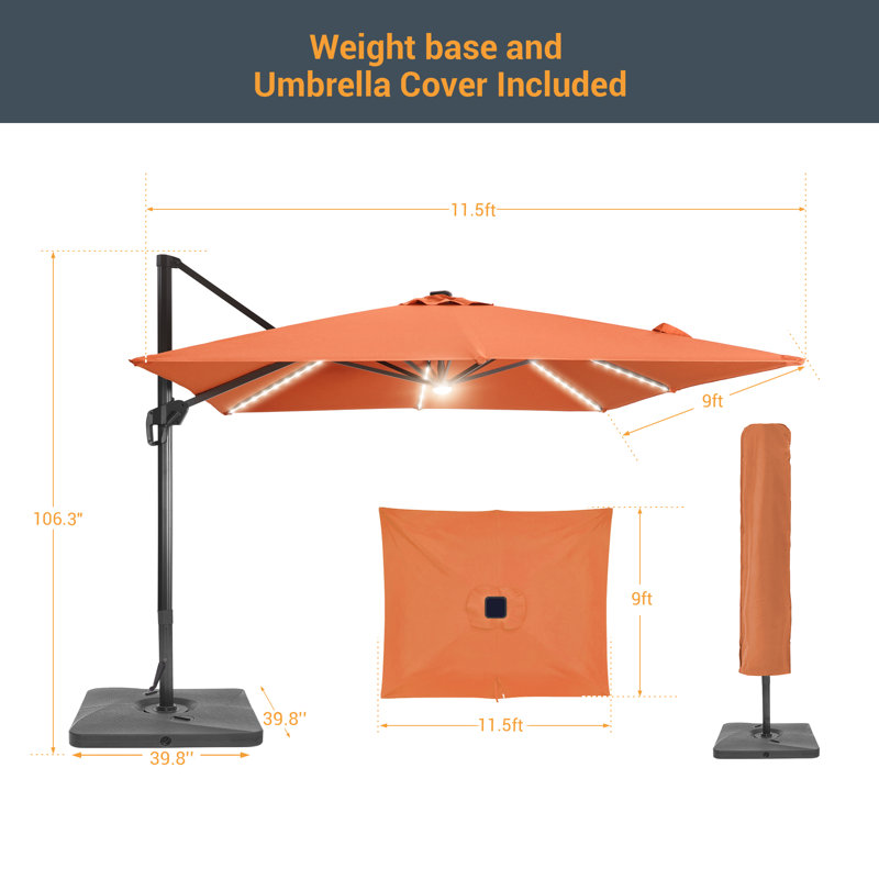Lemanski 138.2'' x 108.4'' Rectangular Lighted Cantilever Umbrella, Rust Red