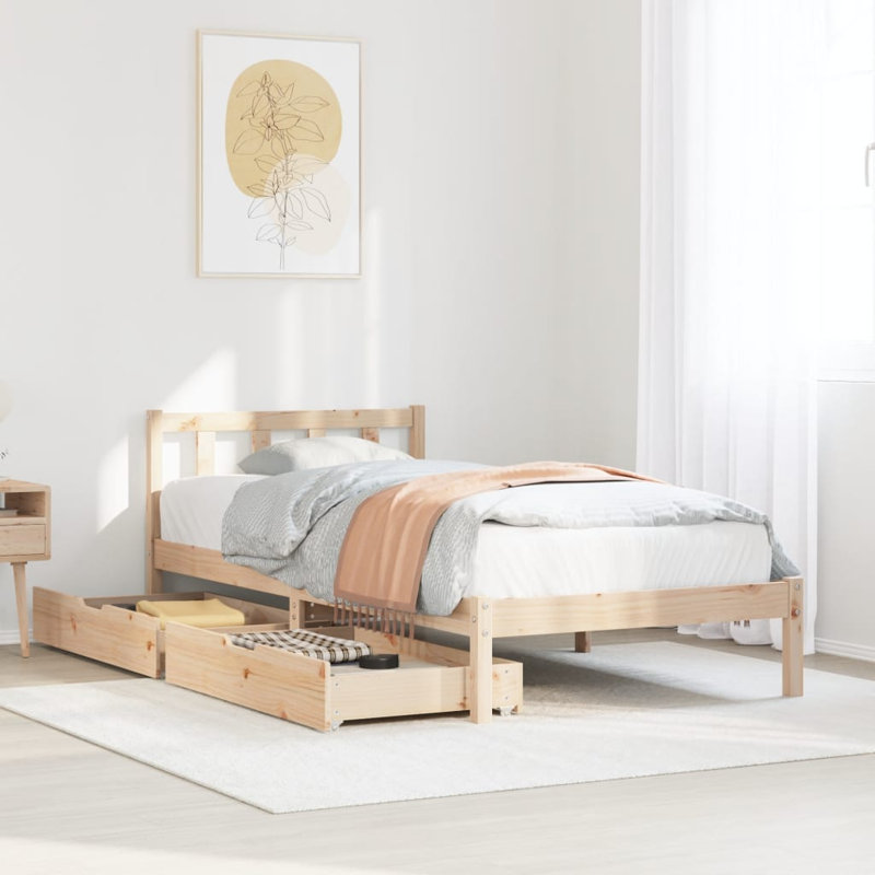 Solid Wood Drawers Bed Frame, Small Single (2'6), Brown