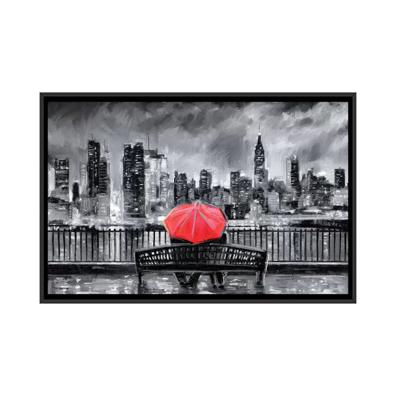NY in Love in Red par P.D. Moreno - reproduction de photo, H 40 po x l 60 po x 1,5 po, Toile avec cadre noir, Pas de tapis