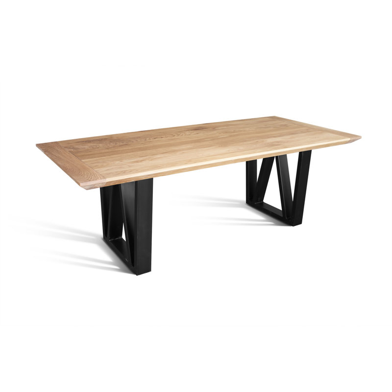Bedad Oak Rectangular Wood Top Dining Table with Steel Base