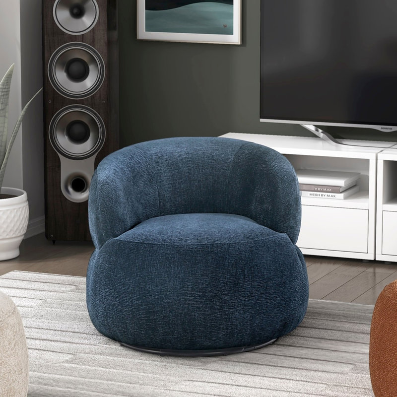 Fauteuil d'appoint pivotant bleu moderne avec tissu chenille et rotation à 360 degrés avec revêtement de luxe