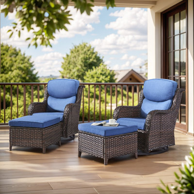 Smile Outdoor Patio PE Wicker 2-Person Seating Group With 5" Thickness Cushions And Ottomans