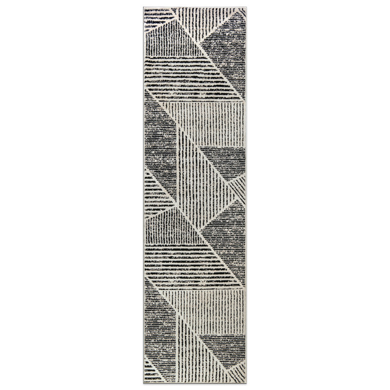 Tapis contemporain délavé à motif géométrique, Tapis de couloir 2 pi 2 po x 12 pi