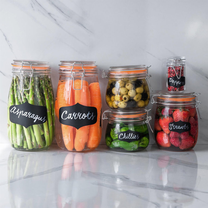 Argon Tableware - Glass Storage Jars with Labels, Clear