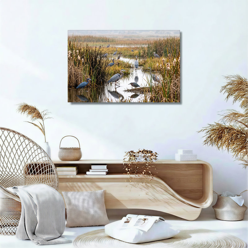 «Blue Herons» et «Green Heron Wading in Marsh Reeds», art mural sur toile, H 12 po x l 18 po