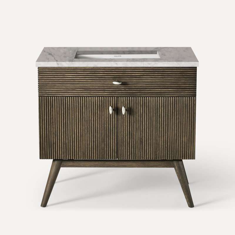 Base de meuble-lavabo simple de 35 po Wyndale seulement, Chêne foncé foncé / étain brossé