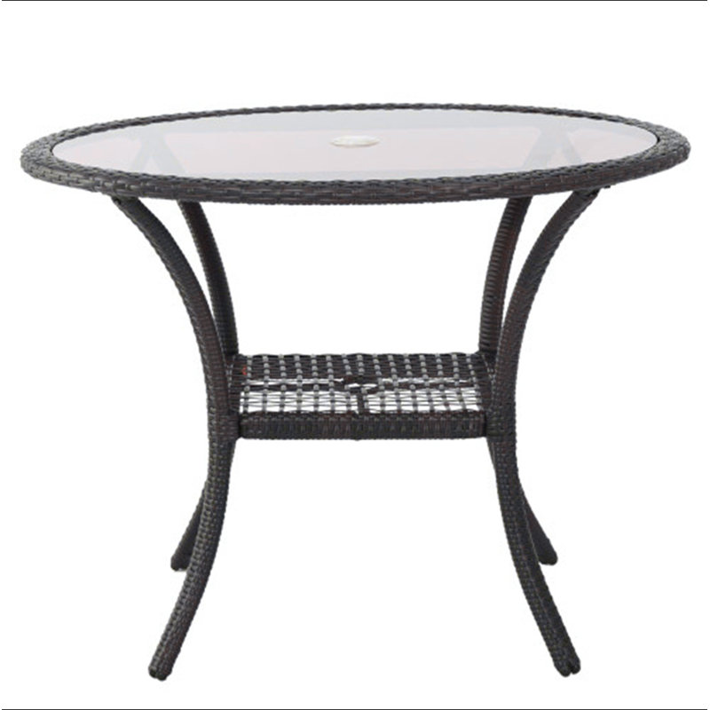 Table d'extérieur en rotin avec plateau en verre - résistant aux intempéries, léger