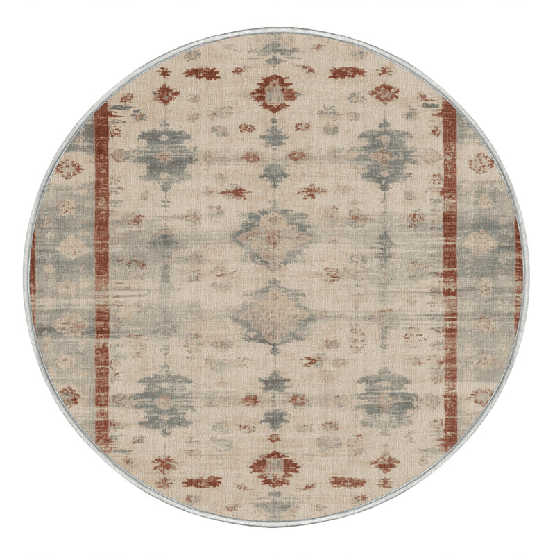 Machine Washable Overdyed Beige Area Rug, Round 5'