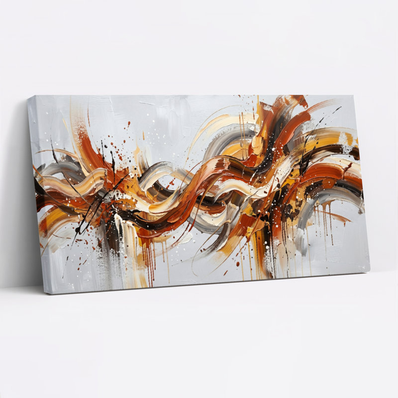 Ensemble de 1 tableau abstrait sur toile « Vagues », L 32 po x H 16 po, Toile tendue
