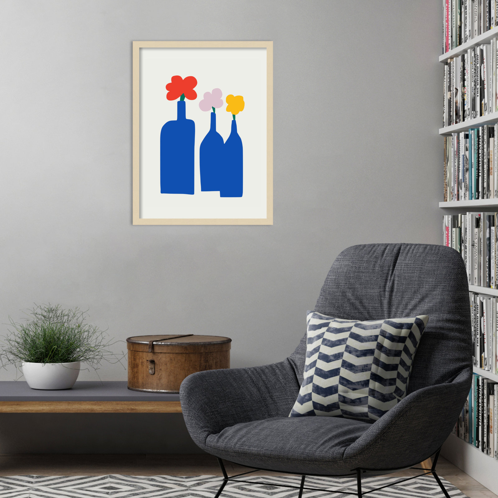 Blue Bottle Vase Print by Little Dean, Brown, 25" H x 19" W