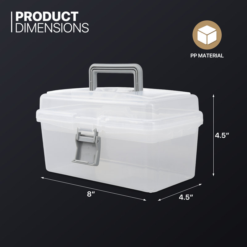 8" Plastic Tools Tackle Box Craft Art Organizer Box Storage Container With Handle And Removable Tray
