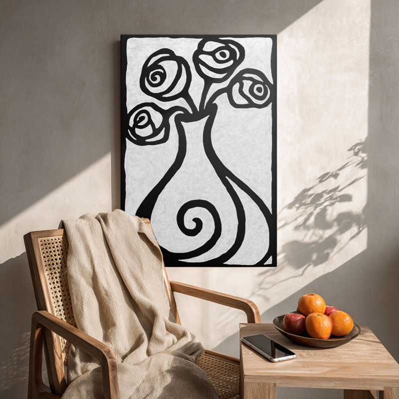 Abstrait abstrait minimaliste noir et blanc sur toile rose haute définition pour studio, 36*24 inch (90*60*2cm)
