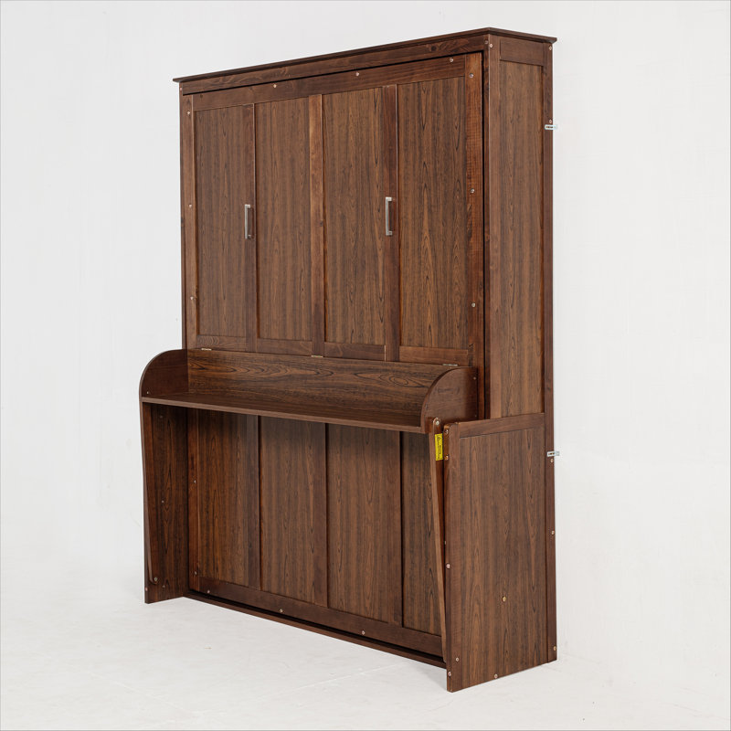 Grand lit escamotable en bois, lit escamotable mural peu encombrant, armoire murale avec vérins à gaz, Noyer