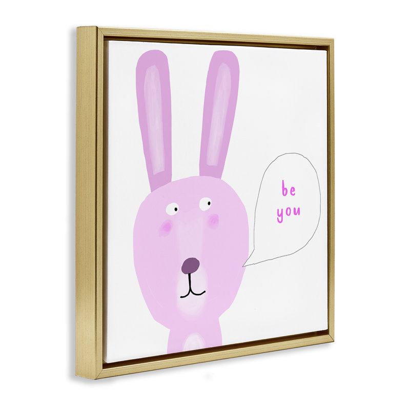 «Pink Be You Bunny», art mural par Carla Daly, H 18 po x l 18 po, Cadre flottant métallique doré