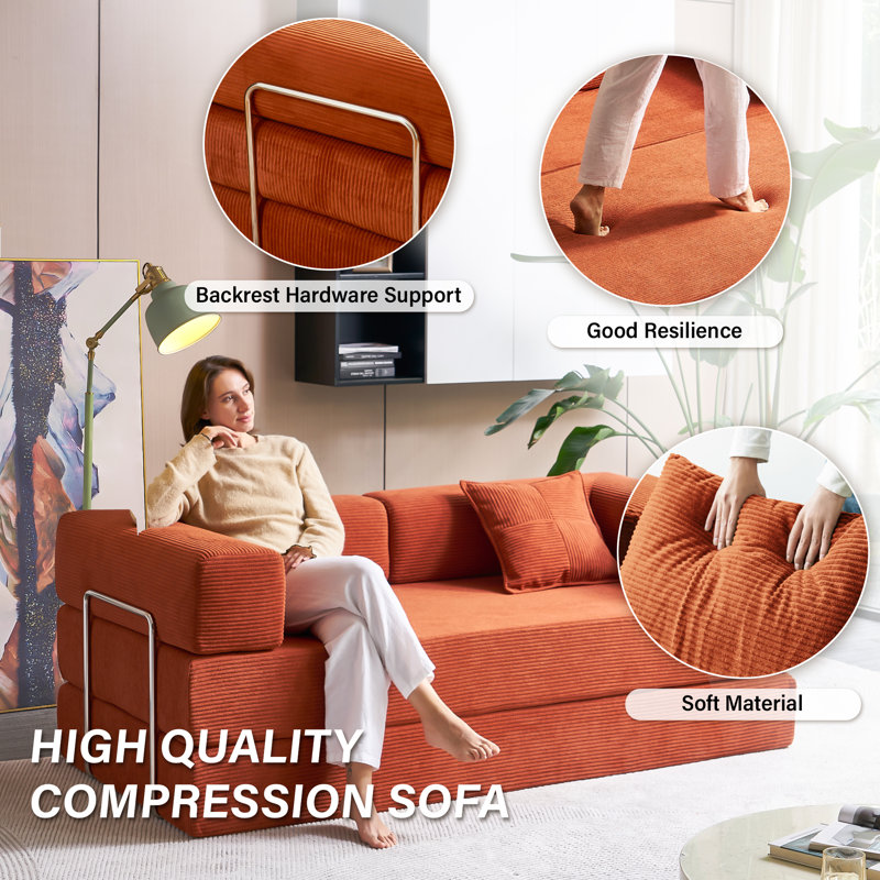 81"Convertible Sleeper Sofa Bed with Pillows, 2 in 1 Pull Out Cloud Sofa Bed,Corduroy Folding Mattress Couch Removable And Washable Sofa, Yoga Sofa Lounge Couch for Living Room Bedroom