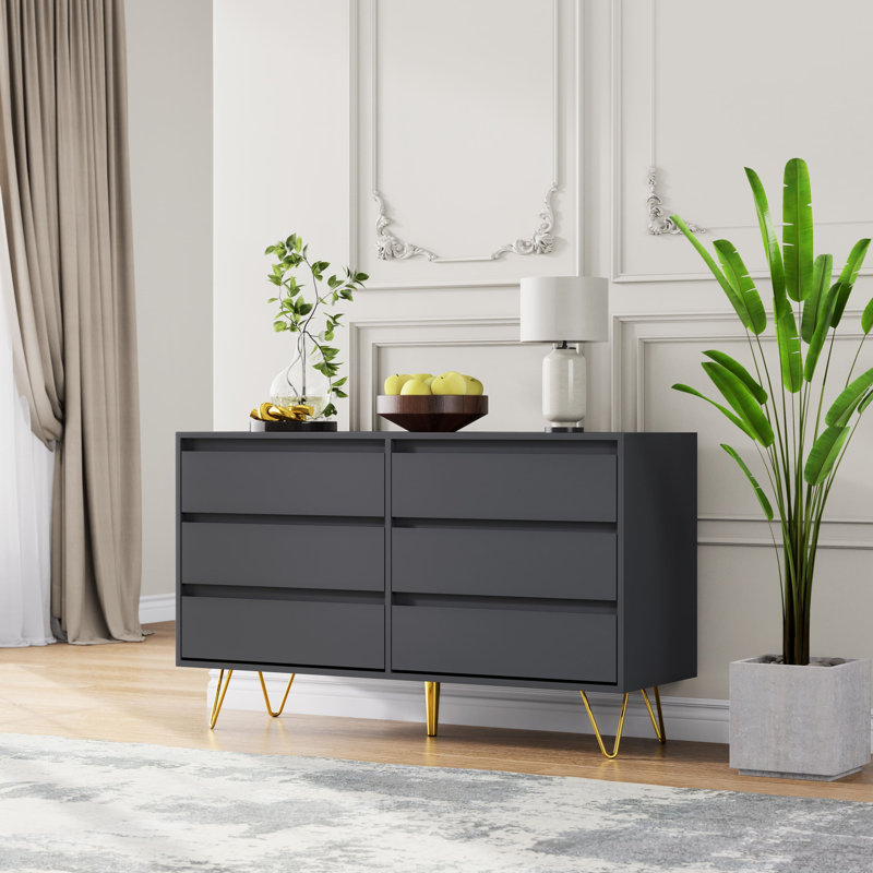 120cm W 6 - Drawer Chest of Drawers, Grey