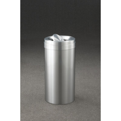 Récipient à déchets en aluminium satiné de 15 po de diamètre avec couvercle à rebord profond et boîte de revêtement en plastique de 15 po Glaro