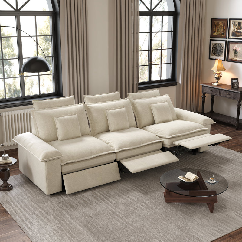 124.4" Velvet 3 Seater Power Reclining Sofa