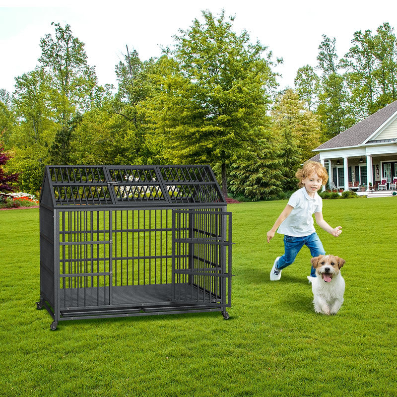 Cage pour chien robuste de 52 po avec roulettes, protection contre les fuites et plateau amovible pour chiens de taille moyenne / grande