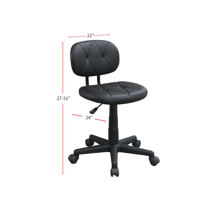 Chaise de bureau ajustable à dossier bas en similicuir noir