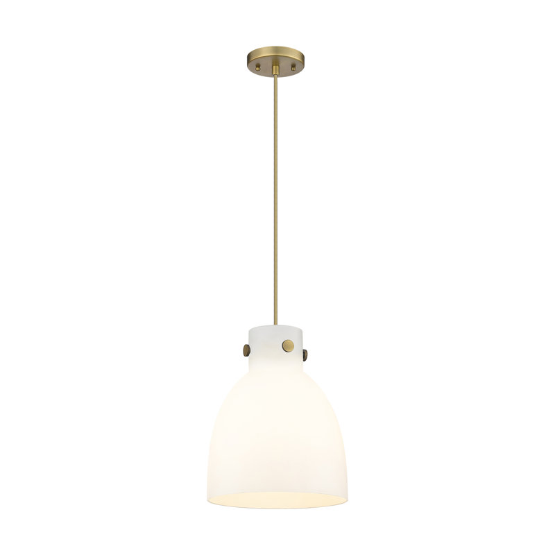 Luminaire suspendu à 1 lumière Badgett, Laiton brossé, Blanc mat