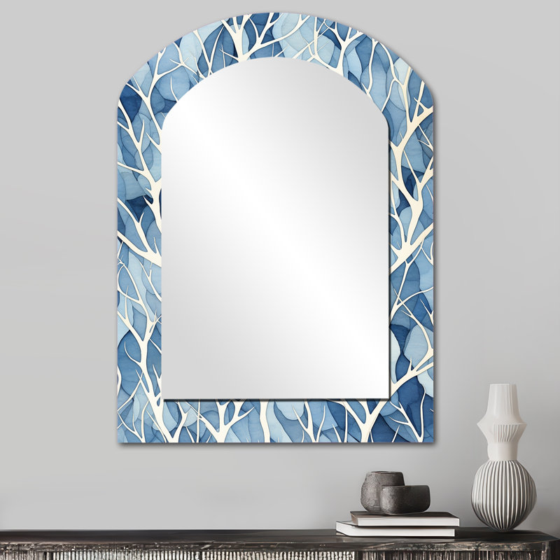 Windy Blue Tree Beauty III - Blue Traditional Arch Wall Mirror, 34" x 25"