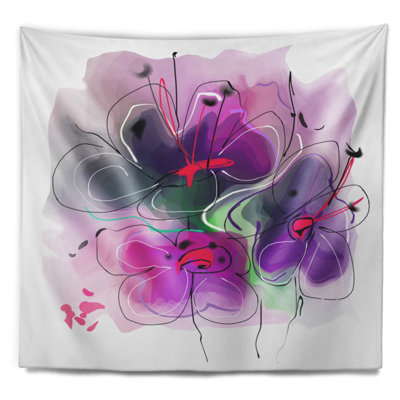 Tapisserie d’esquisse d’illustration floral purple