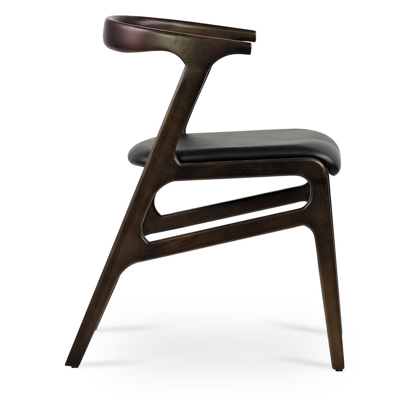 Morelato Upholstered Ash Wood Arm Chair, Black Faux Leather