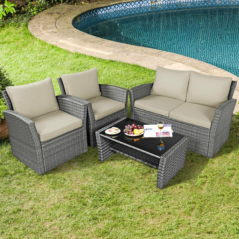 Bonita 4 - Person Patio Conversation Set with Cushions, Khaki