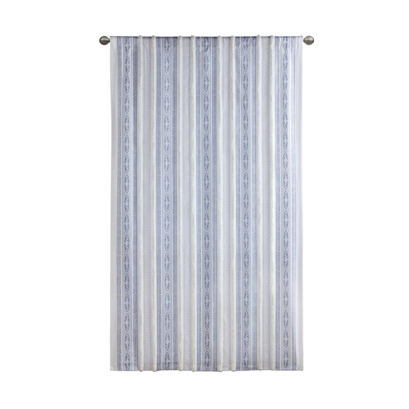 Veronica Poly Printed Curtain Panel With Tufted Stripe And Lining, 50" W x 84" L