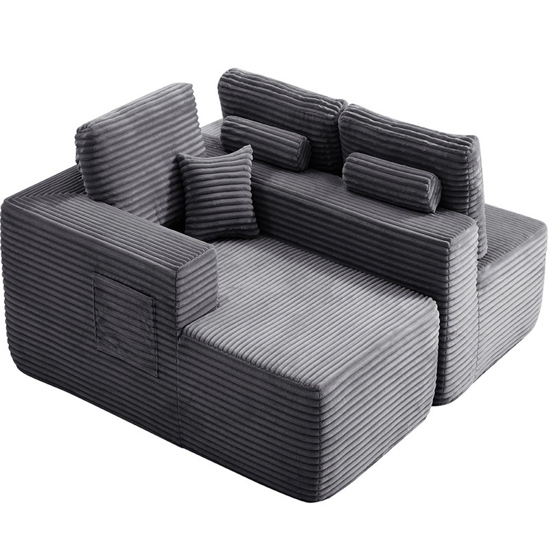 Left L Shaped Sectional Couch (Gray), Gray Corduroy