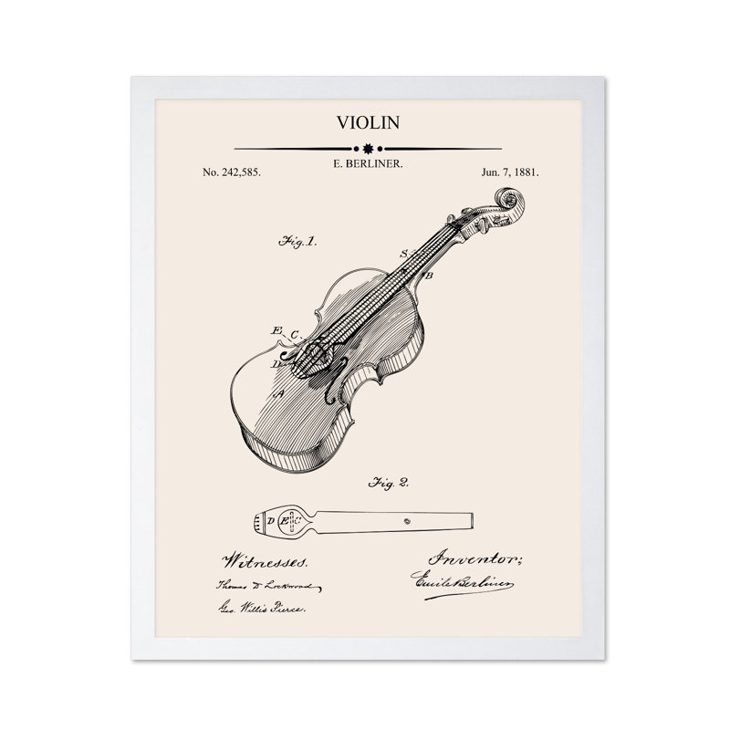Plan du violon n ° 1, Poster, White Framed, 08"H x 10"W