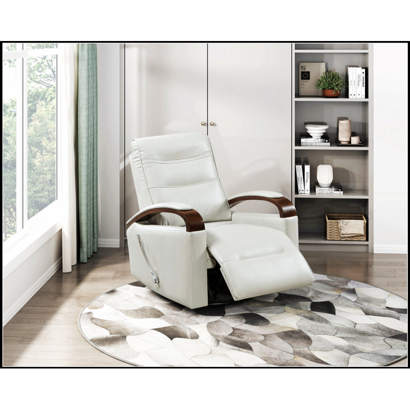 Fauteuil inclinable pivotant avec revêtement en similicuir et accoudoirs en bois d'hévéa massif pour un confort et un style luxueux