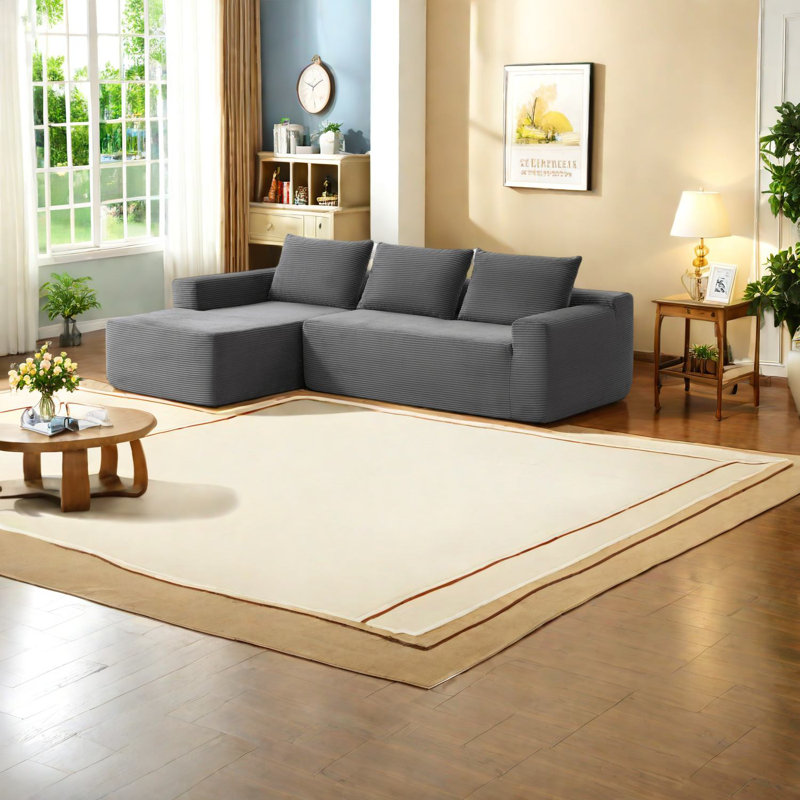 Canapé modulaire Spacieux Cloud, tissu velours côtelé gris, forme de L moderne pour la maison