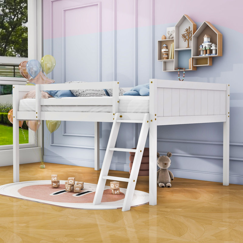 Lit mezzanine en bois avec échelle Janicka, Complète, Blanc