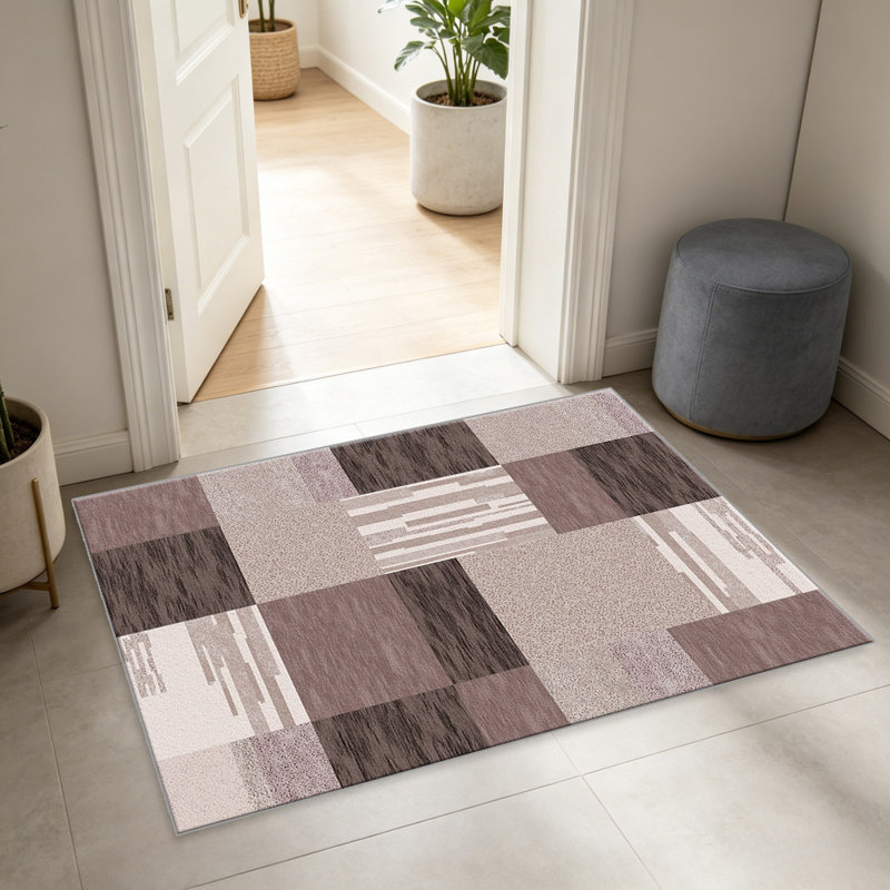 Mauve Brown Geometric Block carpet-easy to clean, machine-washable, soft and comfortable; suitable for door mats, kitchens, living rooms, bedrooms, corridors, and laundry areas. Easy to clean, durable carpet for home decoration.